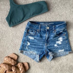 American Eagle Hi-Rise Shortie Jean Shorts Size 0